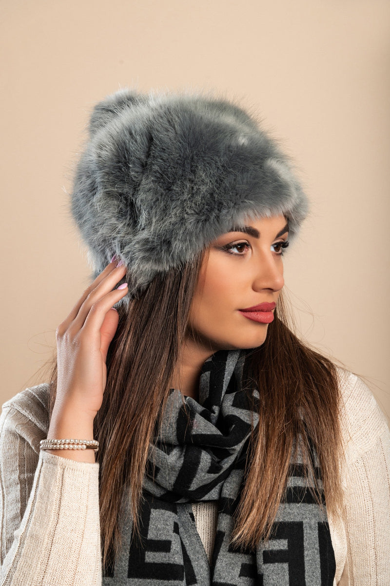 Winter hat with synthetic fur, dark gray