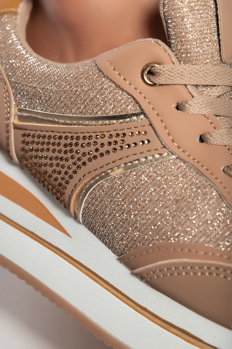 Glitter fashion sneakers, 6007, camel color.