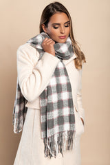 Winter scarf with checkered print, gray