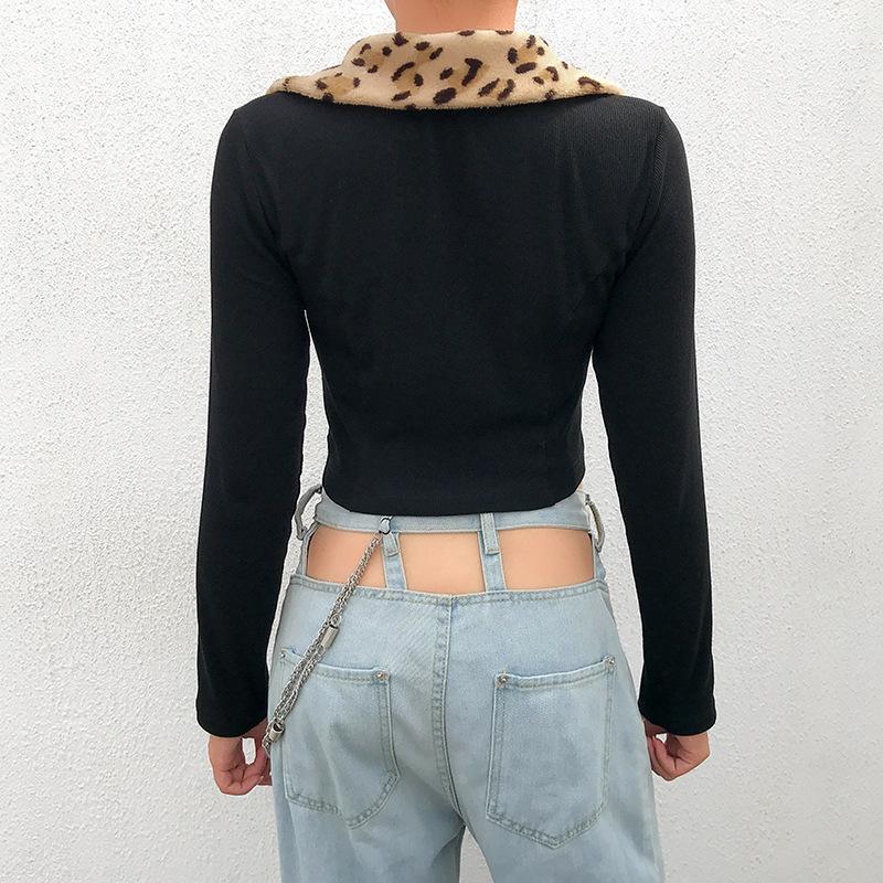 Faux fur patchwork knitted blouse winter 2019 Bodycon leopard