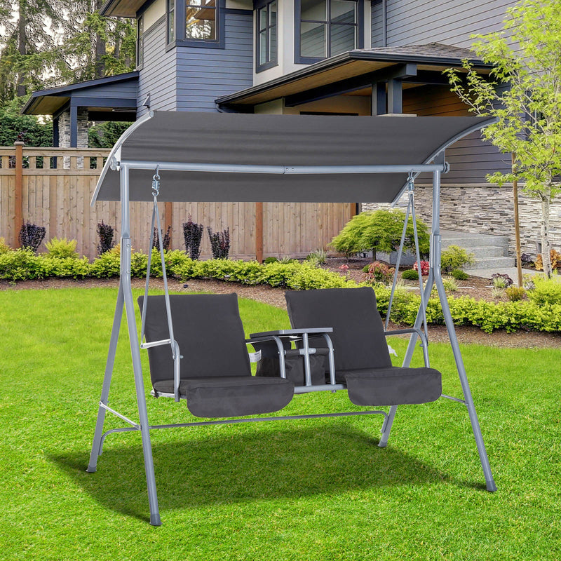 Outsunny 2 Person Swing Chair with Pivot Table & Storage Console