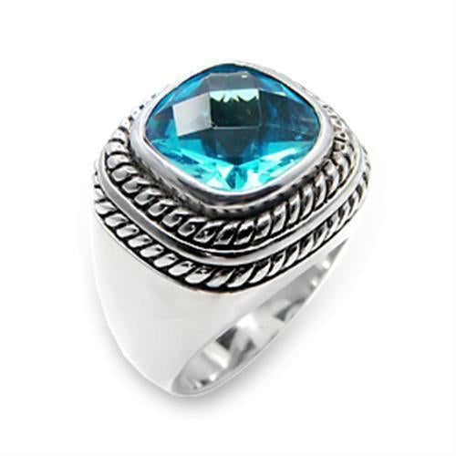 6X209 - Rhodium 925 Sterling Silver Ring with Synthetic Spinel in Sea