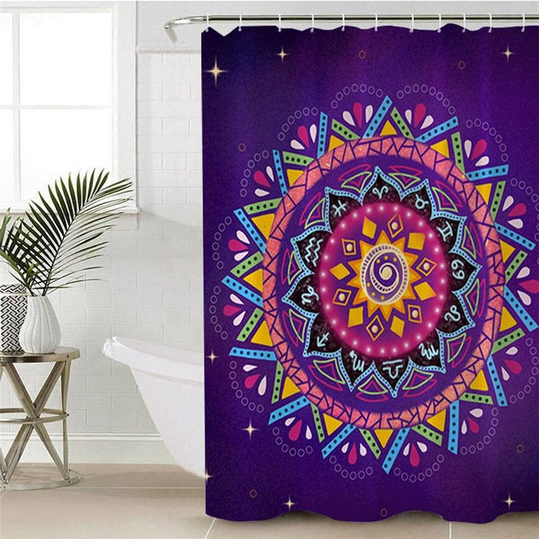 Multi Colored Mandala Over Purple Shower Curtain