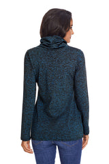 Heather Blue Cozy Cowl Neck Pockets Drawstring Sweatshirt