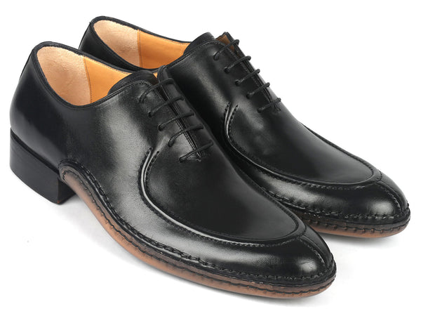 Paul Parkman Opanka Stitched Men's Split-Toe Black Leather Oxford