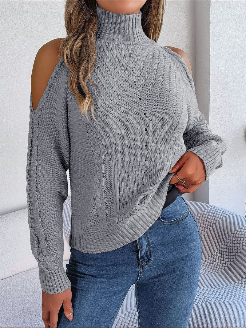 Fashion Cold Shoulder Knitted Sweater Jumper  Autumn Winter Casual