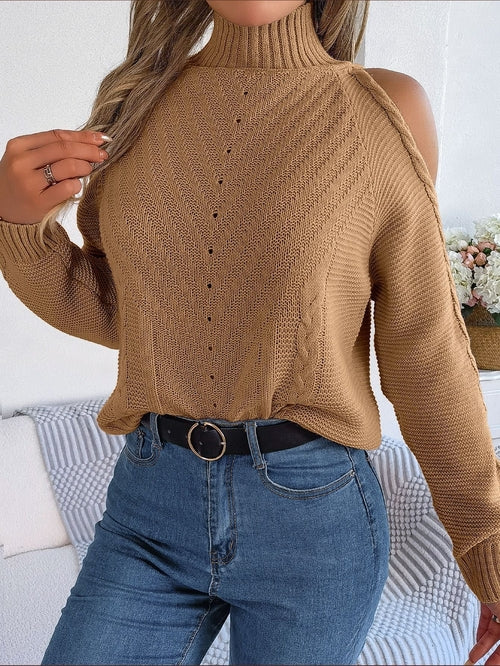 Fashion Cold Shoulder Knitted Sweater Jumper  Autumn Winter Casual