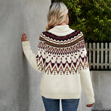 Vintage Striped Patchwork Contrast Color High Neck Loose Knit Sweater