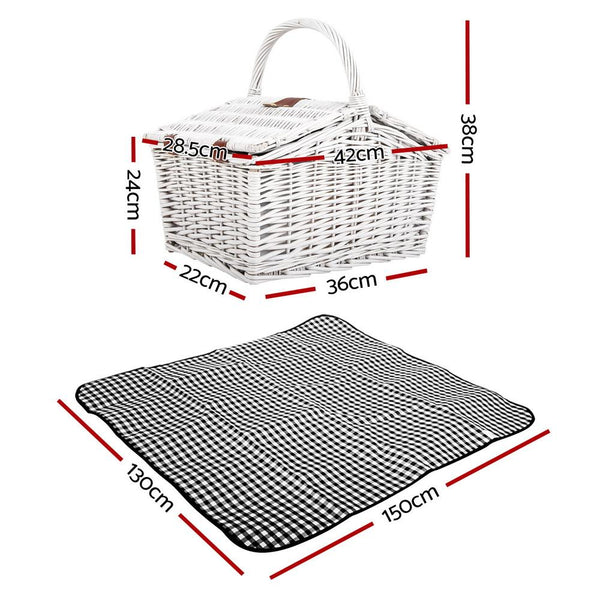 Alfresco 2 Person Picnic Basket Baskets White Deluxe Outdoor Corporate