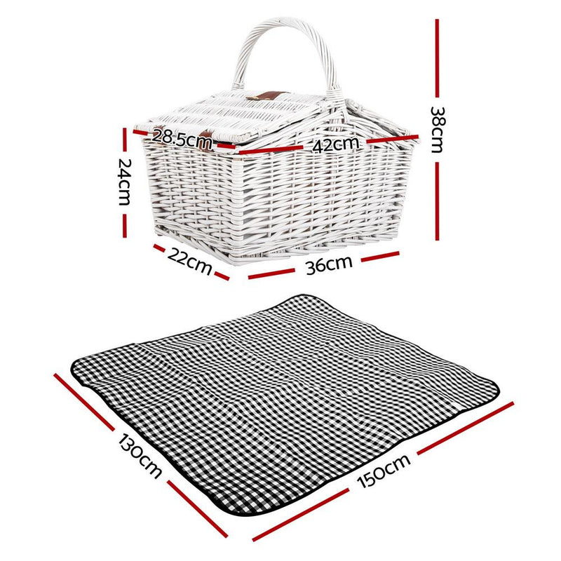 Alfresco 2 Person Picnic Basket Baskets White Deluxe Outdoor Corporate