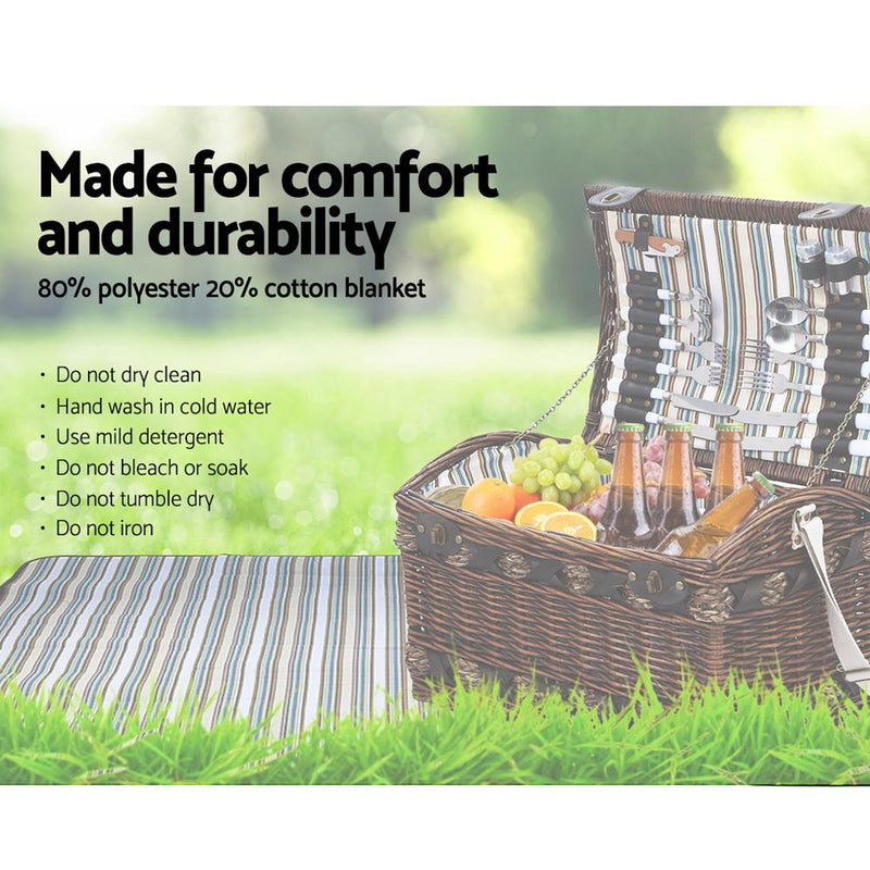 Alfresco 4 Person Picnic Basket Wicker Baskets Outdoor Insulated Gift