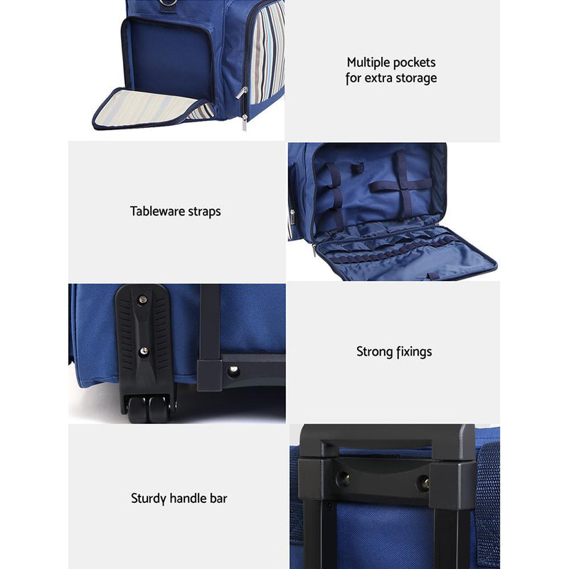 Alfresco 6 Person Picnic Basket Set Picnic Bag Cooler Wheels Insulated