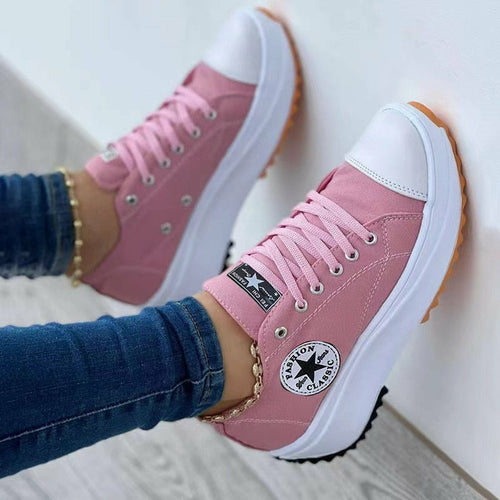 Flat Lace-Up Sneakers Pattern Canvas Casual Sport Shoes