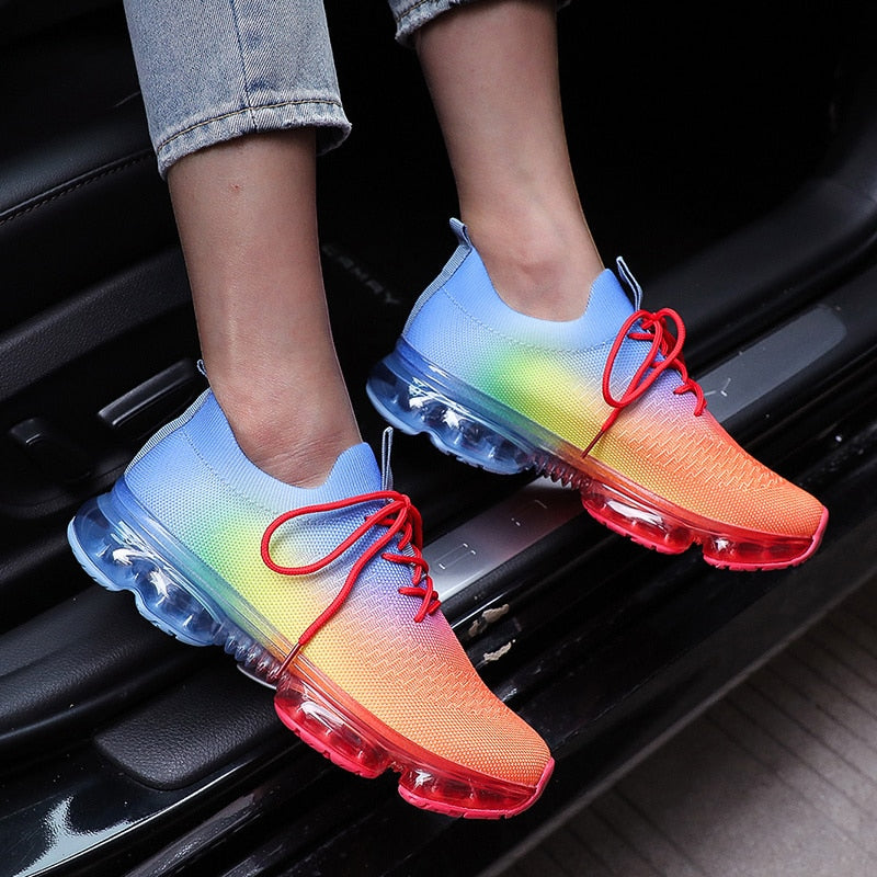 Yellow Mesh Cozy Running Sport Shoes Women Lace Up Sneakers