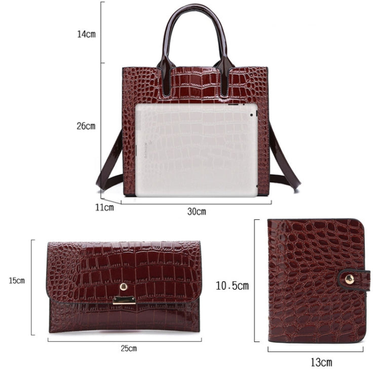 3-in-1 Women Handbag Simple Versatile Crocodile Pattern Large Shoulder