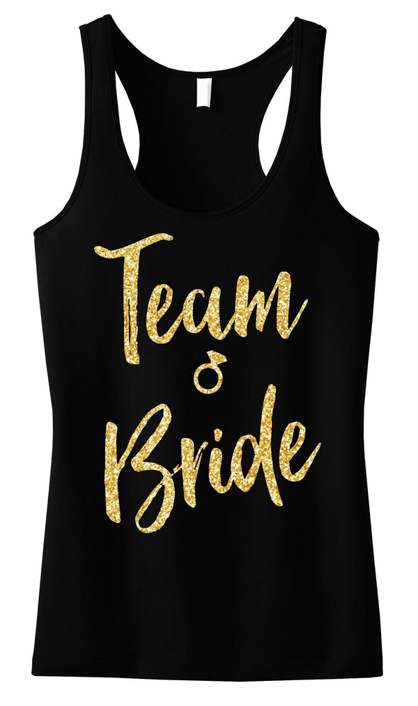 Team Bride Script Tank Top with Gold Glitter -