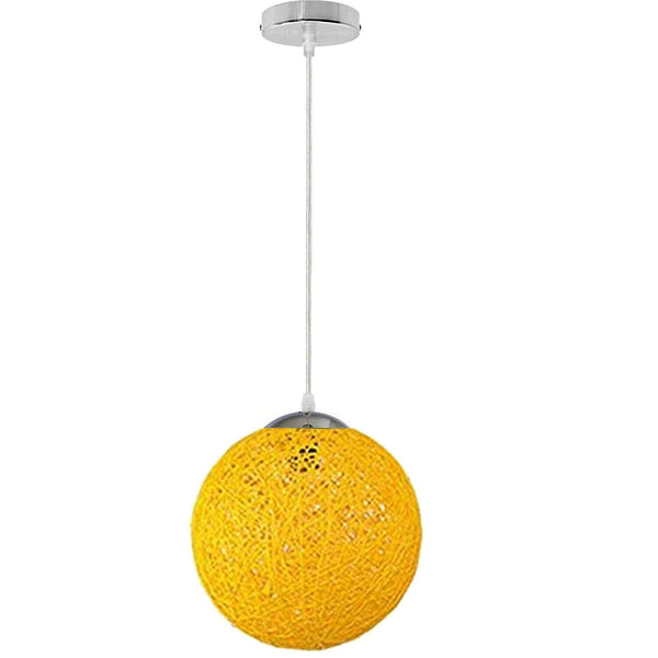Yellow Modern Lattice Wicker Rattan Globe Ball Style Ceiling Pendant