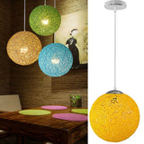Yellow Modern Lattice Wicker Rattan Globe Ball Style Ceiling Pendant