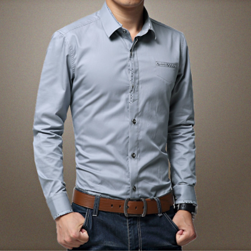Mens Shirt with Contrasting Pocket and Cuff Details