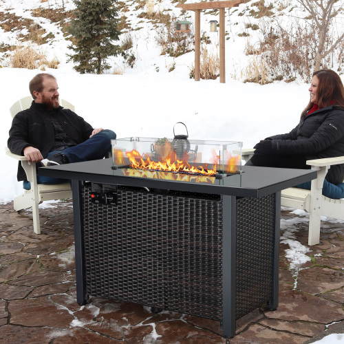 Rattan Propane Outdoor Fire Pit Table with Lid