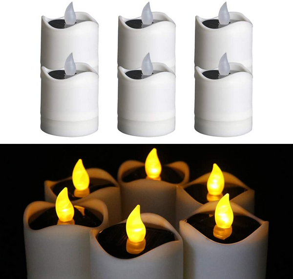 6PCS Waterproof Smokeless Solar Candles Lights Flame Light