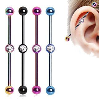 PVD Plated Industrial Barbell with Gem Ball in the Center