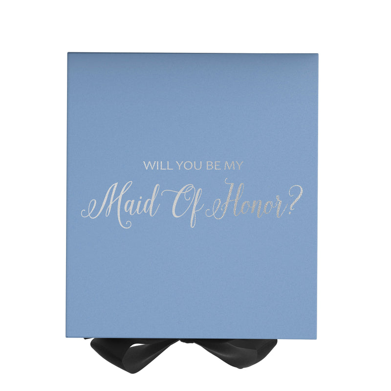 Will You Be My maid of honor? Proposal Box Light Blue w/ Black Bow- No
